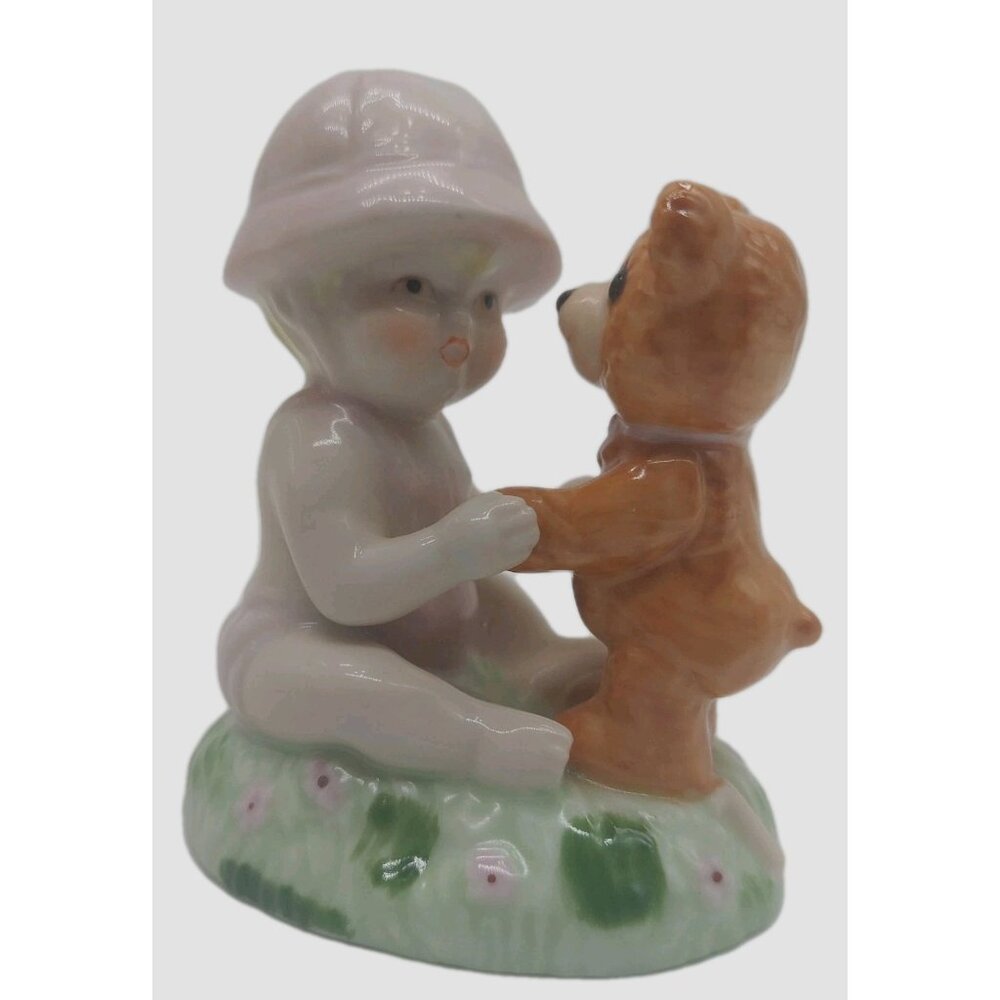 Porcelain Birthday Year 1 Figurine Child With Bear Heartline Cake Topper 3"